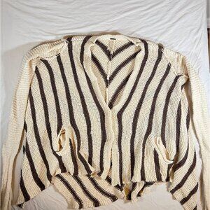 Free People Knit Cardigan SZ S Oversized Chevron Pattern Lightweight Womens Boho